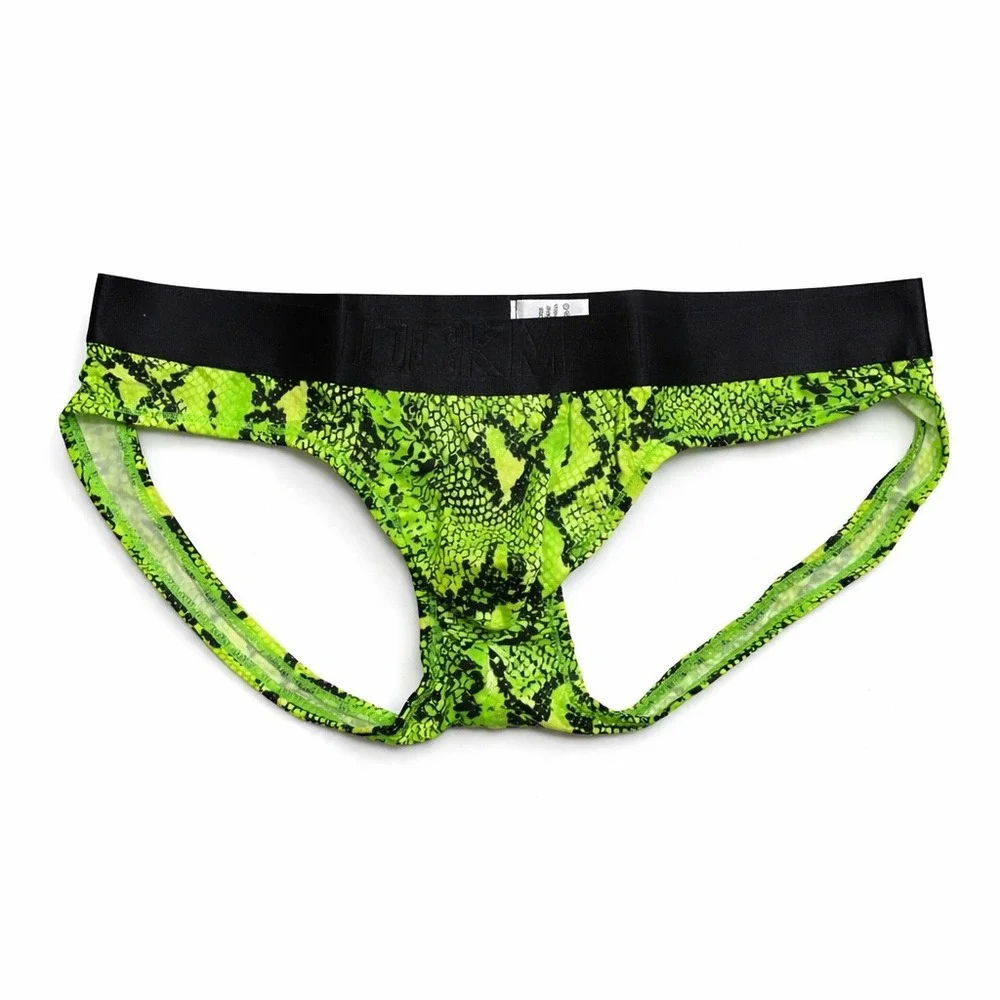 Jockmail Men's Neon Green Snake-Print Briefs